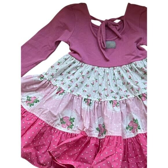 Eleanor Rose Britney Dress Girls Size 3 - 4 Cotton Pink Rose Floral Tiered - Picture 4 of 11